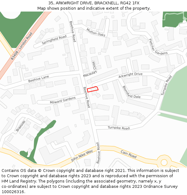 35, ARKWRIGHT DRIVE, BRACKNELL, RG42 1FX: Location map and indicative extent of plot