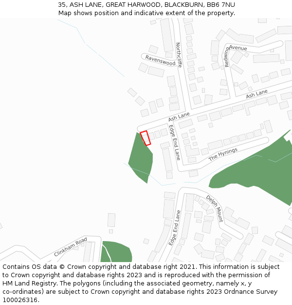 35, ASH LANE, GREAT HARWOOD, BLACKBURN, BB6 7NU: Location map and indicative extent of plot