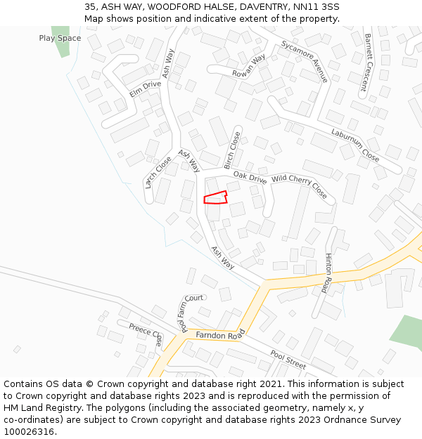 35, ASH WAY, WOODFORD HALSE, DAVENTRY, NN11 3SS: Location map and indicative extent of plot