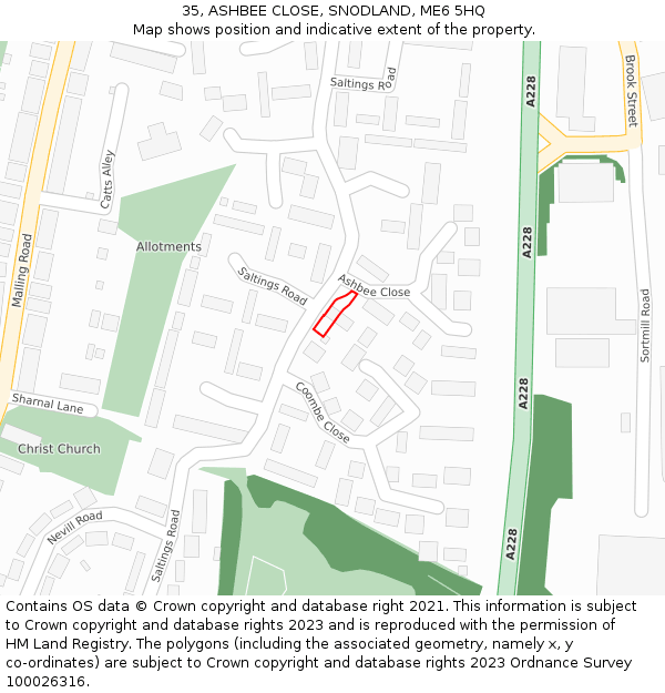 35, ASHBEE CLOSE, SNODLAND, ME6 5HQ: Location map and indicative extent of plot