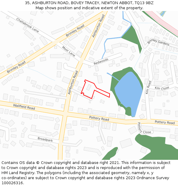 35, ASHBURTON ROAD, BOVEY TRACEY, NEWTON ABBOT, TQ13 9BZ: Location map and indicative extent of plot