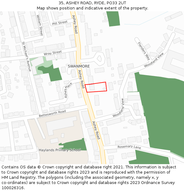 35, ASHEY ROAD, RYDE, PO33 2UT: Location map and indicative extent of plot