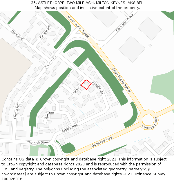 35, ASTLETHORPE, TWO MILE ASH, MILTON KEYNES, MK8 8EL: Location map and indicative extent of plot