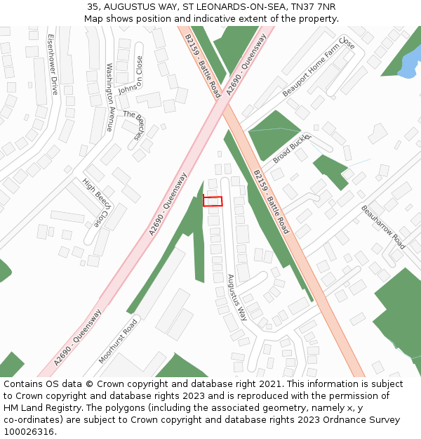 35, AUGUSTUS WAY, ST LEONARDS-ON-SEA, TN37 7NR: Location map and indicative extent of plot