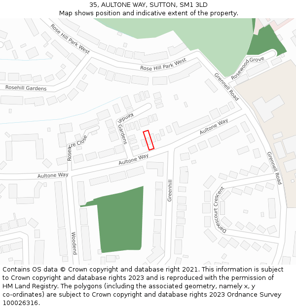 35, AULTONE WAY, SUTTON, SM1 3LD: Location map and indicative extent of plot