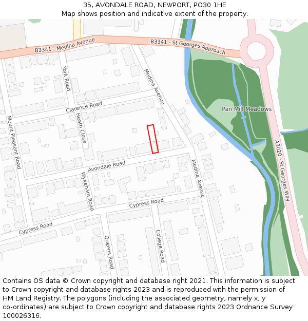 35, AVONDALE ROAD, NEWPORT, PO30 1HE: Location map and indicative extent of plot