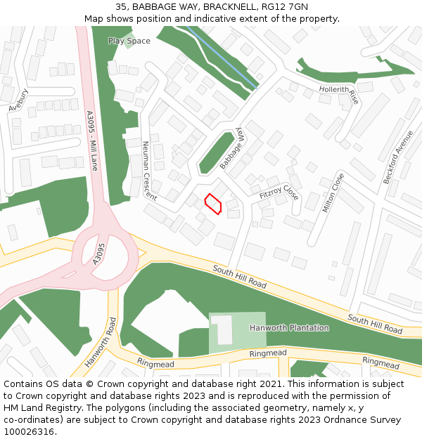 35, BABBAGE WAY, BRACKNELL, RG12 7GN: Location map and indicative extent of plot
