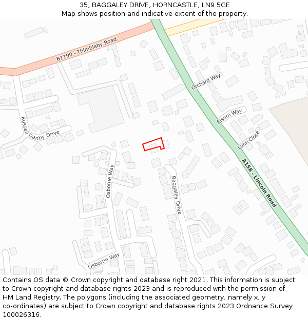 35, BAGGALEY DRIVE, HORNCASTLE, LN9 5GE: Location map and indicative extent of plot