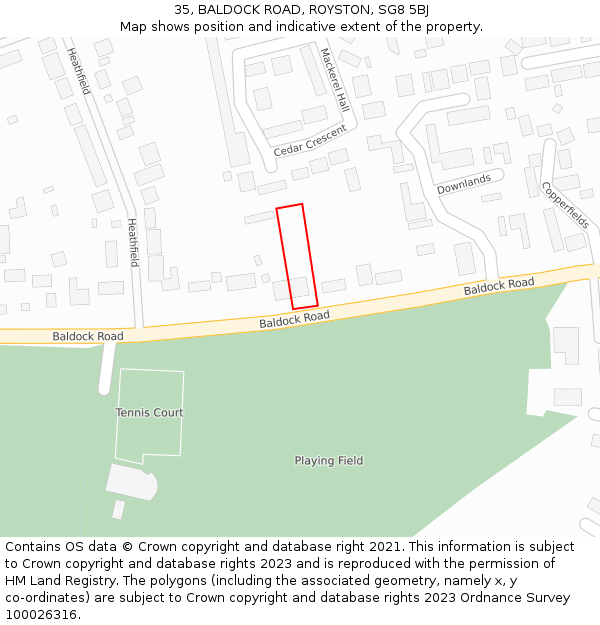 35, BALDOCK ROAD, ROYSTON, SG8 5BJ: Location map and indicative extent of plot