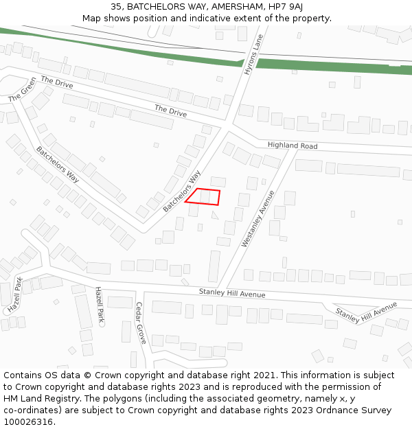 35, BATCHELORS WAY, AMERSHAM, HP7 9AJ: Location map and indicative extent of plot