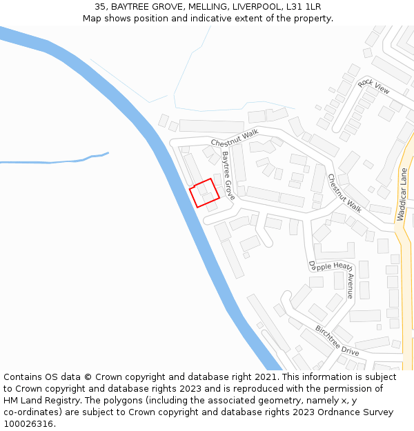 35, BAYTREE GROVE, MELLING, LIVERPOOL, L31 1LR: Location map and indicative extent of plot