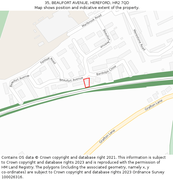 35, BEAUFORT AVENUE, HEREFORD, HR2 7QD: Location map and indicative extent of plot