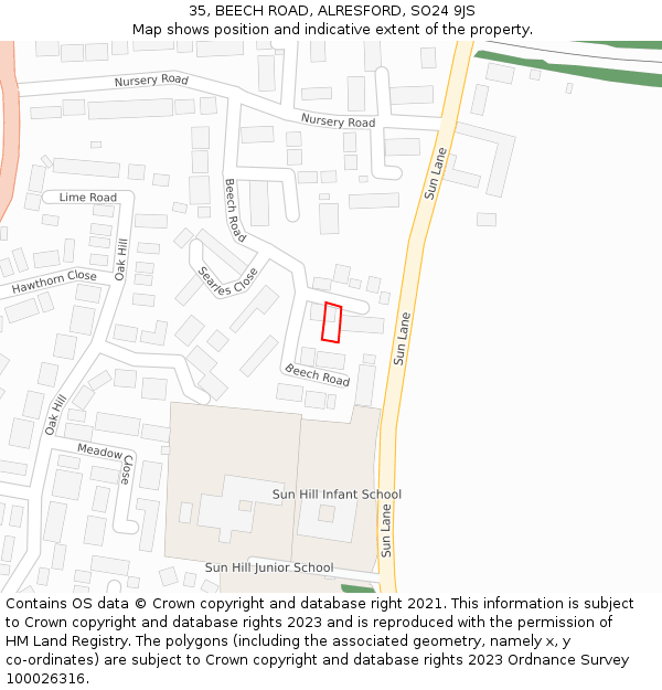 35, BEECH ROAD, ALRESFORD, SO24 9JS: Location map and indicative extent of plot