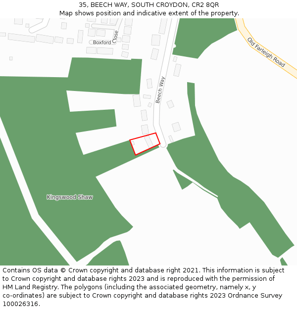 35, BEECH WAY, SOUTH CROYDON, CR2 8QR: Location map and indicative extent of plot