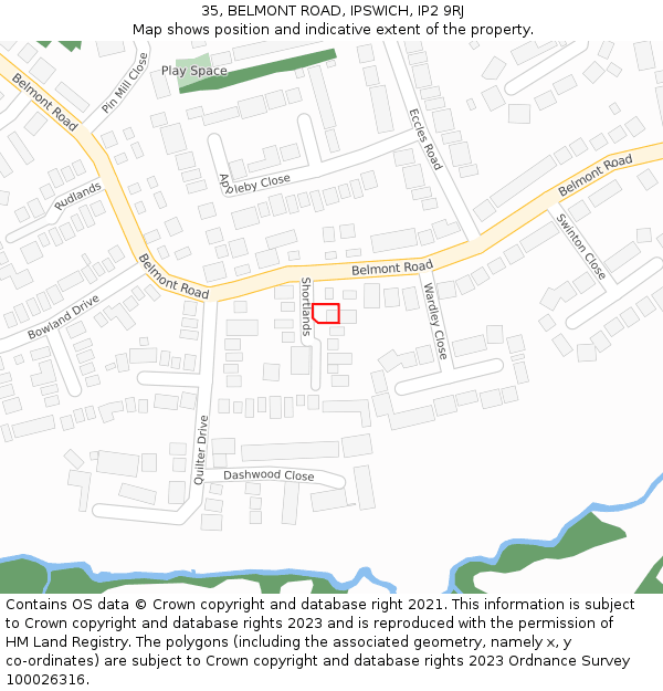 35, BELMONT ROAD, IPSWICH, IP2 9RJ: Location map and indicative extent of plot
