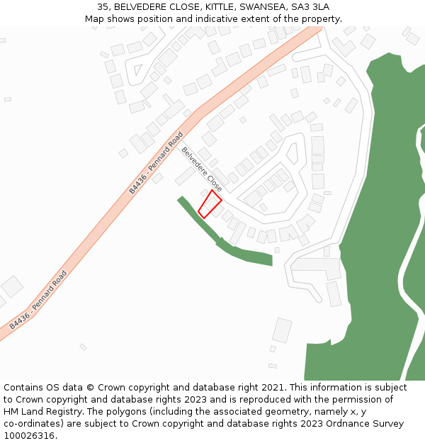 35, BELVEDERE CLOSE, KITTLE, SWANSEA, SA3 3LA: Location map and indicative extent of plot