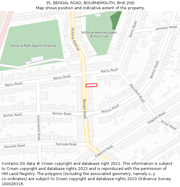 35, BENGAL ROAD, BOURNEMOUTH, BH9 2ND: Location map and indicative extent of plot