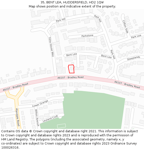 35, BENT LEA, HUDDERSFIELD, HD2 1QW: Location map and indicative extent of plot