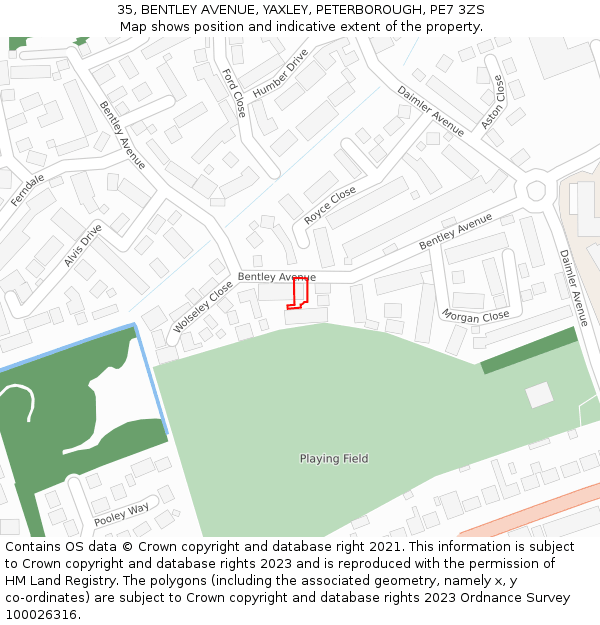 35, BENTLEY AVENUE, YAXLEY, PETERBOROUGH, PE7 3ZS: Location map and indicative extent of plot