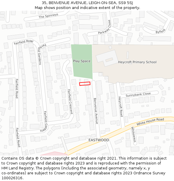 35, BENVENUE AVENUE, LEIGH-ON-SEA, SS9 5SJ: Location map and indicative extent of plot