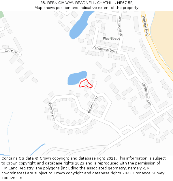 35, BERNICIA WAY, BEADNELL, CHATHILL, NE67 5EJ: Location map and indicative extent of plot