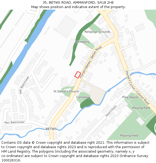 35, BETWS ROAD, AMMANFORD, SA18 2HE: Location map and indicative extent of plot