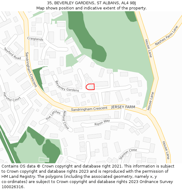35, BEVERLEY GARDENS, ST ALBANS, AL4 9BJ: Location map and indicative extent of plot
