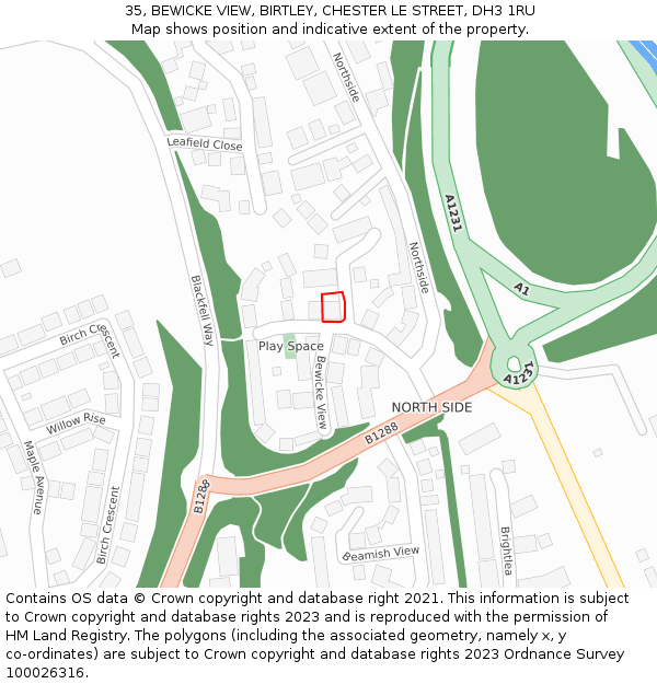 35, BEWICKE VIEW, BIRTLEY, CHESTER LE STREET, DH3 1RU: Location map and indicative extent of plot