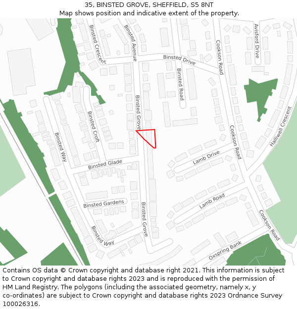 35, BINSTED GROVE, SHEFFIELD, S5 8NT: Location map and indicative extent of plot