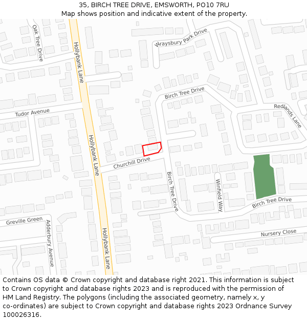35, BIRCH TREE DRIVE, EMSWORTH, PO10 7RU: Location map and indicative extent of plot