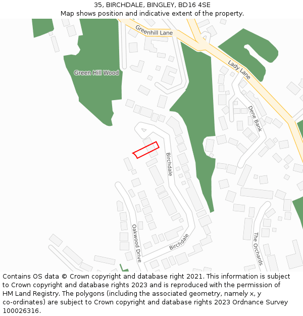 35, BIRCHDALE, BINGLEY, BD16 4SE: Location map and indicative extent of plot