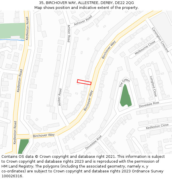 35, BIRCHOVER WAY, ALLESTREE, DERBY, DE22 2QG: Location map and indicative extent of plot