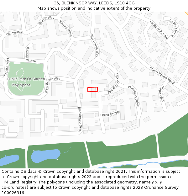 35, BLENKINSOP WAY, LEEDS, LS10 4GG: Location map and indicative extent of plot