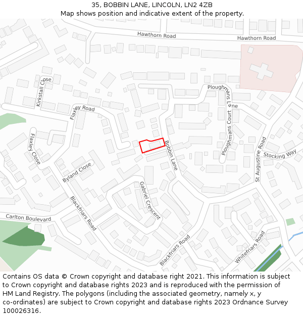 35, BOBBIN LANE, LINCOLN, LN2 4ZB: Location map and indicative extent of plot