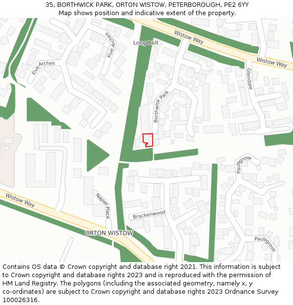 35, BORTHWICK PARK, ORTON WISTOW, PETERBOROUGH, PE2 6YY: Location map and indicative extent of plot