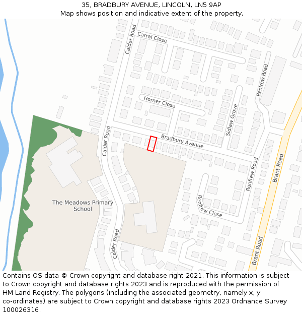 35, BRADBURY AVENUE, LINCOLN, LN5 9AP: Location map and indicative extent of plot