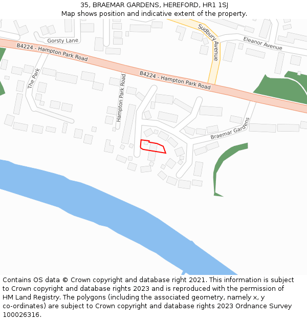 35, BRAEMAR GARDENS, HEREFORD, HR1 1SJ: Location map and indicative extent of plot
