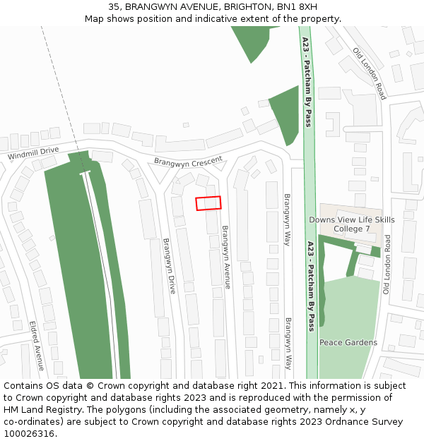 35, BRANGWYN AVENUE, BRIGHTON, BN1 8XH: Location map and indicative extent of plot