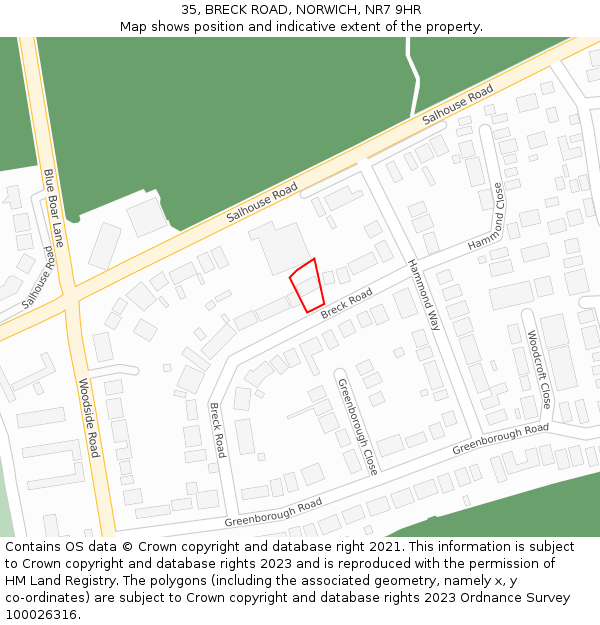 35, BRECK ROAD, NORWICH, NR7 9HR: Location map and indicative extent of plot