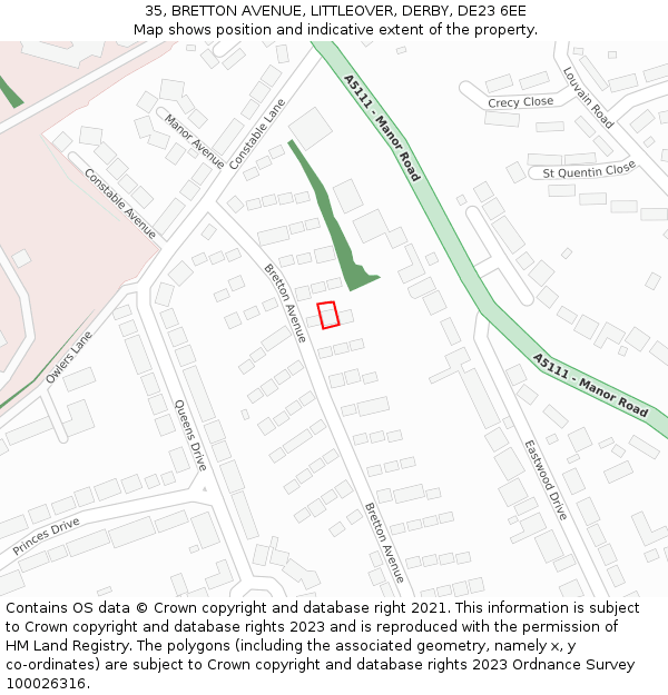 35, BRETTON AVENUE, LITTLEOVER, DERBY, DE23 6EE: Location map and indicative extent of plot