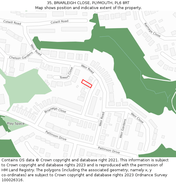 35, BRIARLEIGH CLOSE, PLYMOUTH, PL6 8RT: Location map and indicative extent of plot
