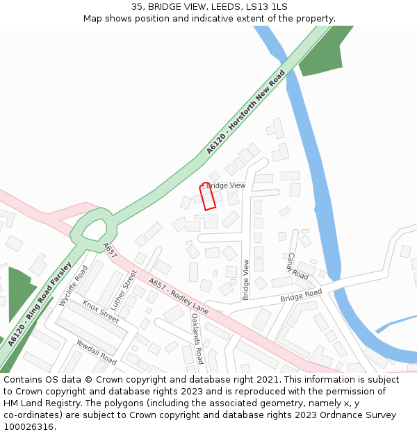 35, BRIDGE VIEW, LEEDS, LS13 1LS: Location map and indicative extent of plot