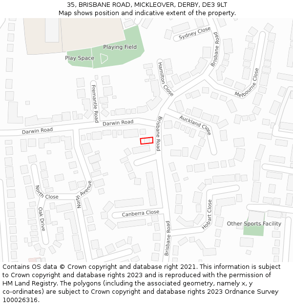 35, BRISBANE ROAD, MICKLEOVER, DERBY, DE3 9LT: Location map and indicative extent of plot