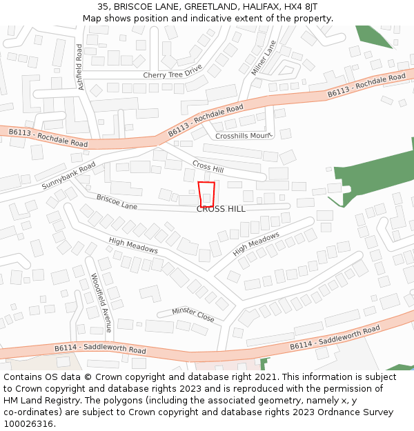 35, BRISCOE LANE, GREETLAND, HALIFAX, HX4 8JT: Location map and indicative extent of plot