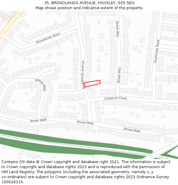 35, BROADLANDS AVENUE, HOCKLEY, SS5 5EN: Location map and indicative extent of plot