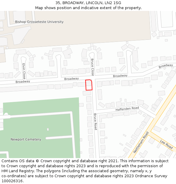 35, BROADWAY, LINCOLN, LN2 1SG: Location map and indicative extent of plot