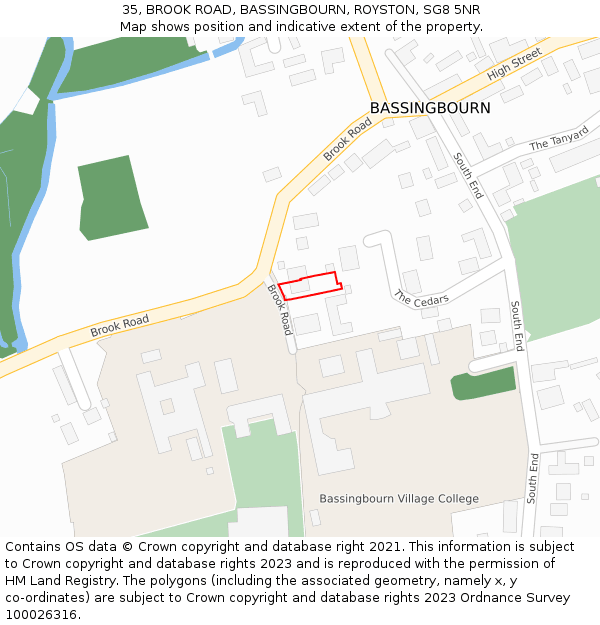 35, BROOK ROAD, BASSINGBOURN, ROYSTON, SG8 5NR: Location map and indicative extent of plot