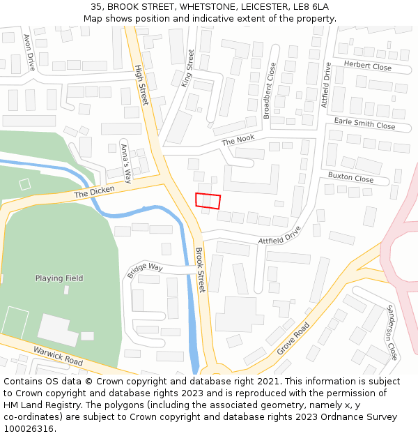 35, BROOK STREET, WHETSTONE, LEICESTER, LE8 6LA: Location map and indicative extent of plot