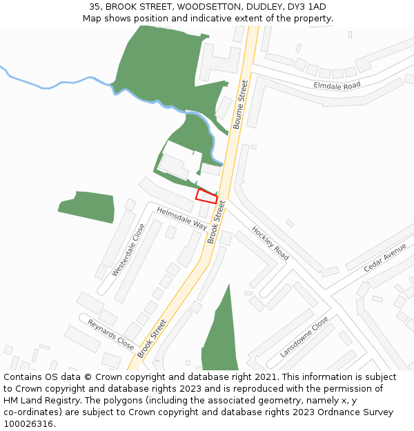 35, BROOK STREET, WOODSETTON, DUDLEY, DY3 1AD: Location map and indicative extent of plot