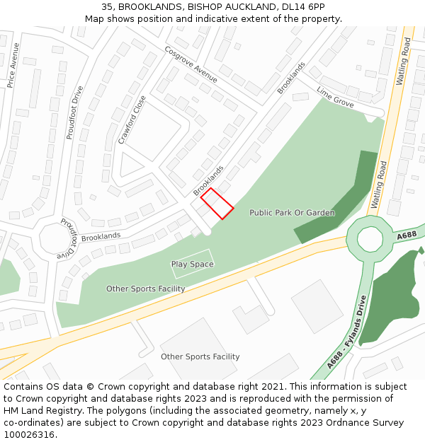 35, BROOKLANDS, BISHOP AUCKLAND, DL14 6PP: Location map and indicative extent of plot